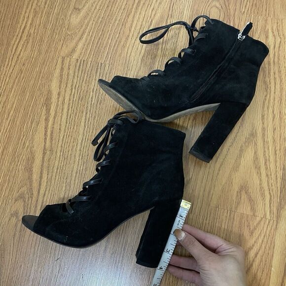 Sam Edelman Black suede lace up ankle peep toe booties size US 6 - Picture 6 of 7
